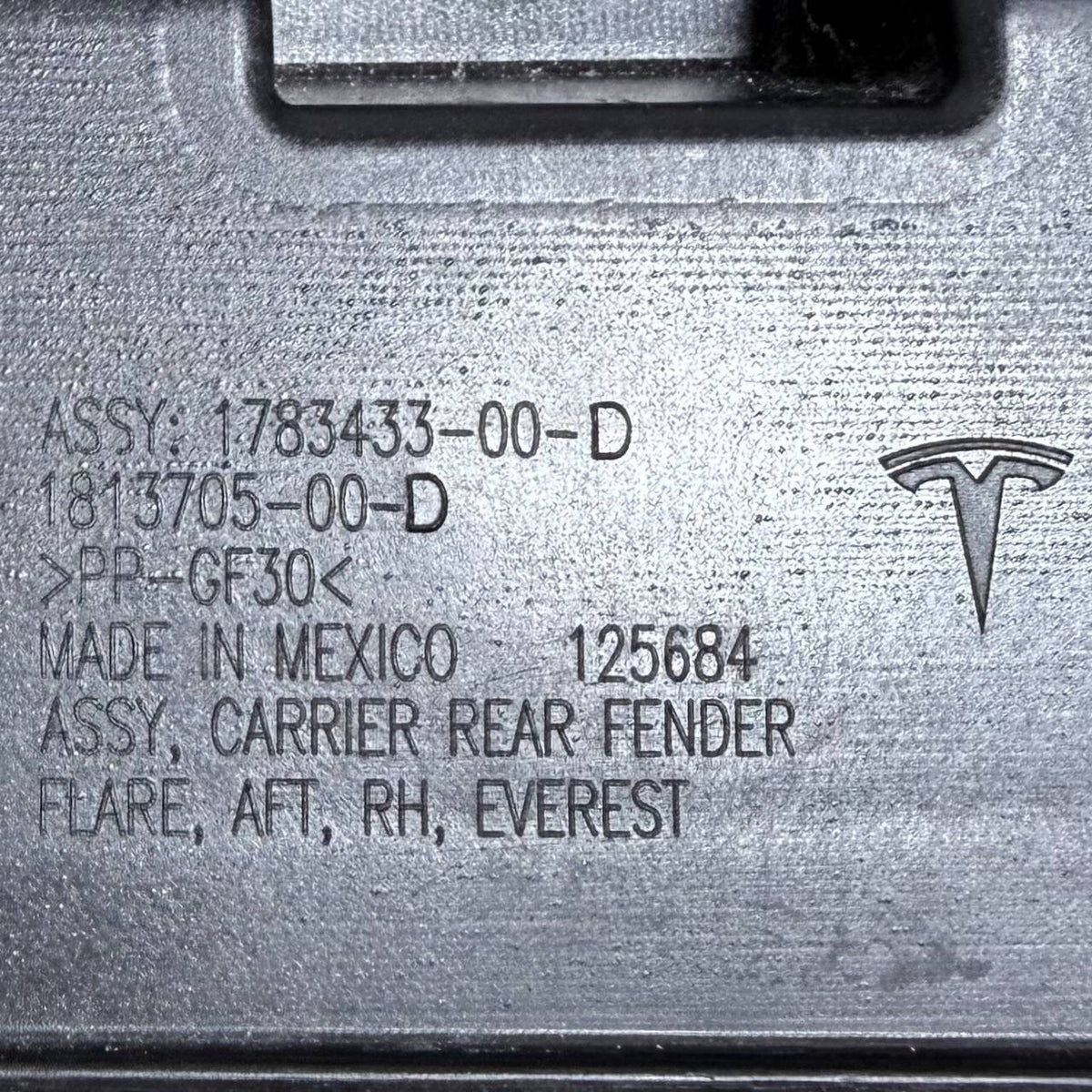 2024 2025 2026 TESLA CYBERTRUCK REAR RIGHT WHEEL ARCH FLARE FENDER MOLDING TRIM
