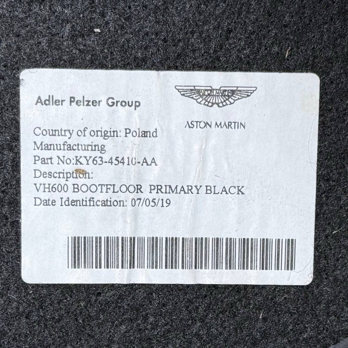 2019 2020 2021 2022 2023 2024 ASTON MARTIN VANTAGE BOOT FLOOR COVER OEM USED