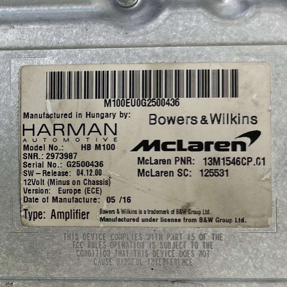 2016 2017-2021 MCLAREN 570S RADIO SOUND AUDIO AMPLIFIER MODULE BOWERS & WILKINS
