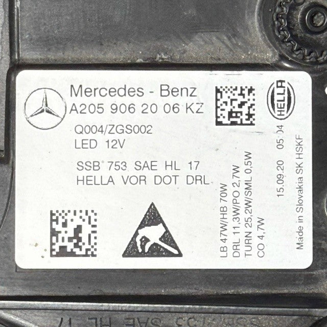 2019 2020 2021 MERCEDES BENZ W205 RIGHT PASSENGER HEADLIGHT HEADLAMP