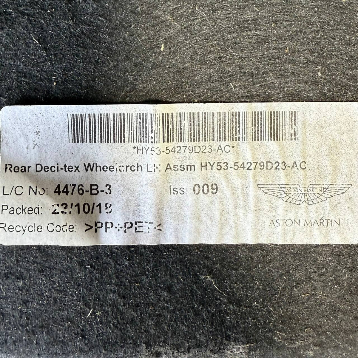 2017-2023 ASTON MARTIN DB11 REAR LEFT DRIVER WHEEL FENDER LINER SPLASH GUARD OEM