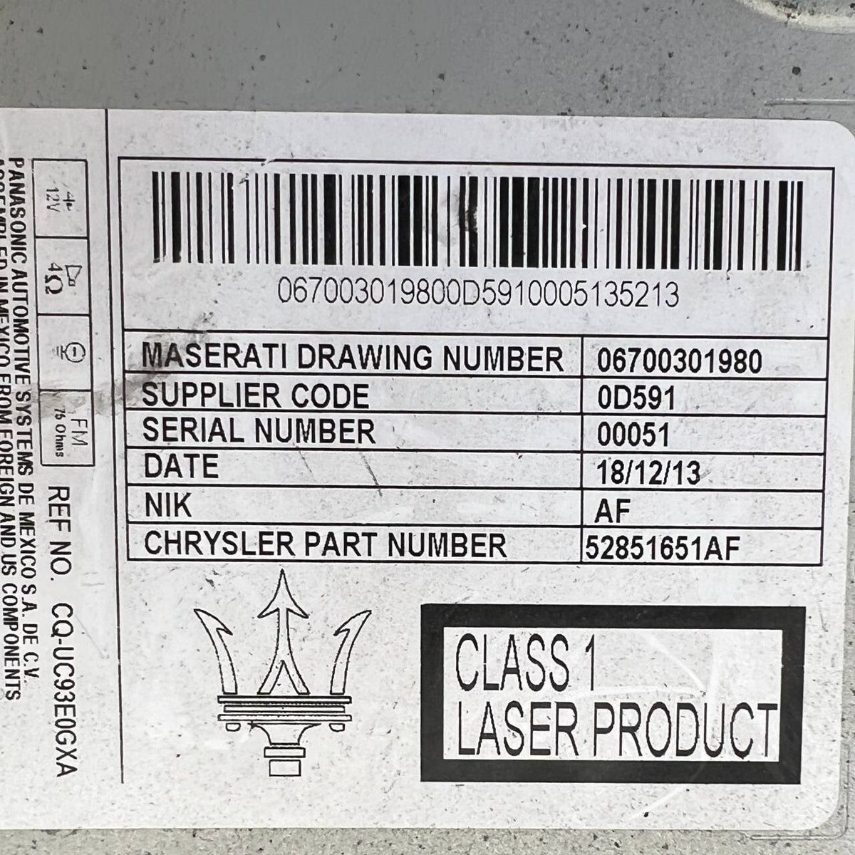 2014 2015 2016 2017 MASERATI GHIBLI SQ4 RADIO CD PLAYER FM AM HEAD UNIT MODULE