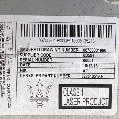 2014 2015 2016 2017 MASERATI GHIBLI SQ4 RADIO CD PLAYER FM AM HEAD UNIT MODULE