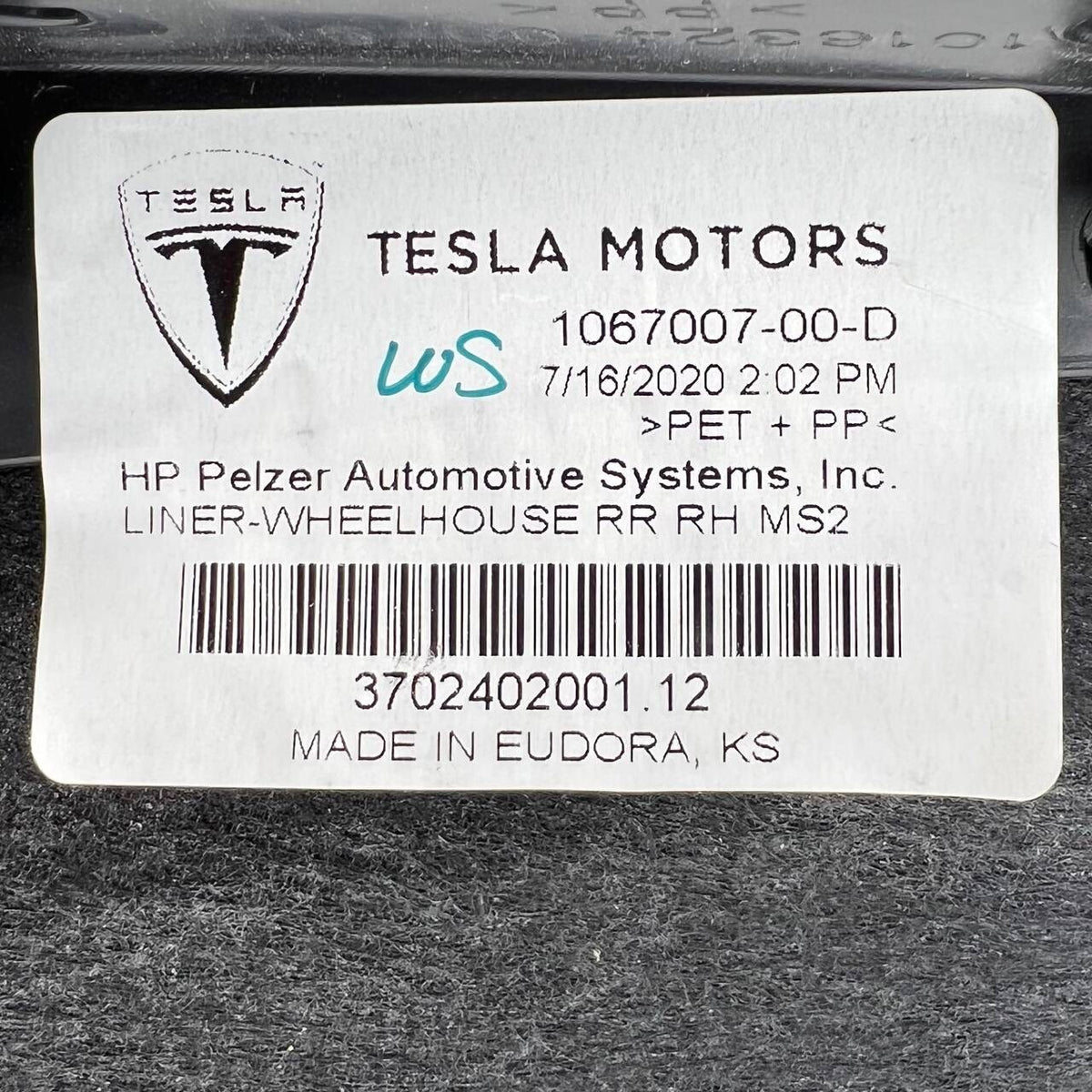 2017 2018 2019-2021 TESLA MODEL 3 REAR RIGHT WHEEL FENDER LINER SPLASH GUARD 
