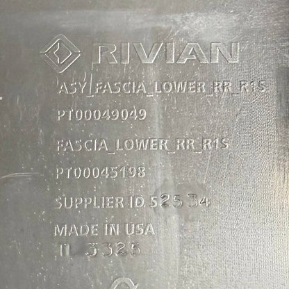 2022 2023 2024 2025 RIVIAN R1S REAR LOWER BUMPER TRIM VALANCE DIFFUSER PANEL OEM