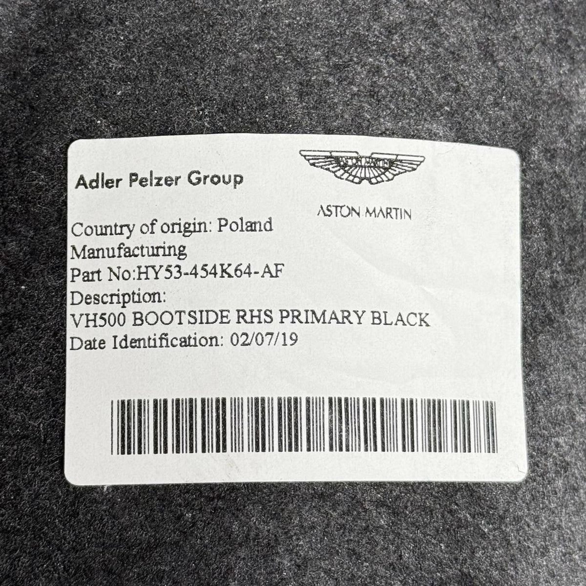 2017 2018 2019-2023 ASTON MARTIN DB11 REAR TRUNK CARGO SHELF CARPET COVER RIGHT