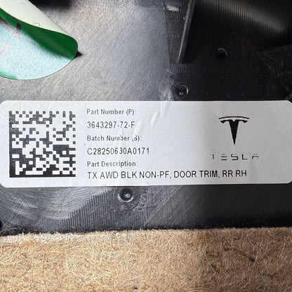 2025 2026 TESLA MODEL Y REAR RIGHT PASSENGER INTERIOR DOOR PANEL TRIM COVER