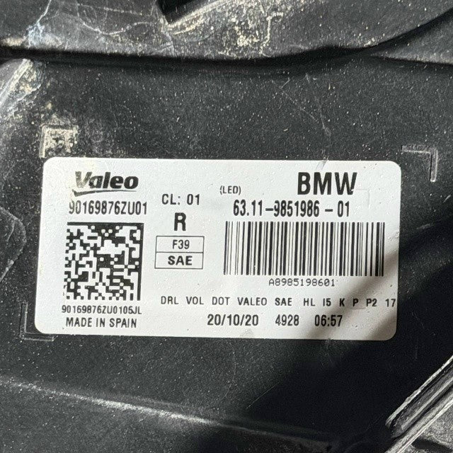 2018 2019 2020 2021 2022 BMW X2 F39 RIGHT PASSENGER HEADLIGHT HEADLAMP OEM USED