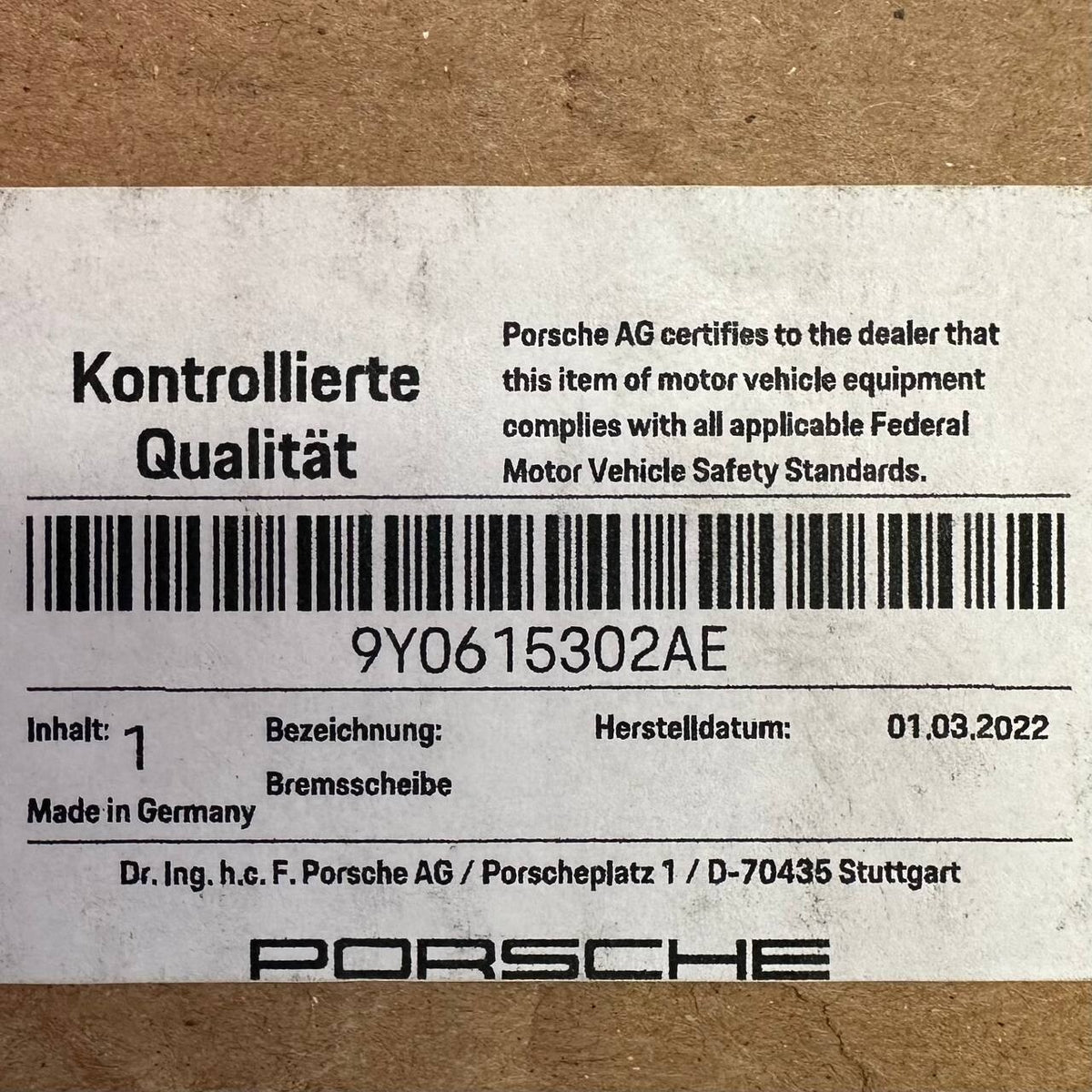 2019 2020 2021-2024 PORSCHE CAYENNE FRONT RIGHT CARBON CERAMIC BRAKE ROTOR DISC