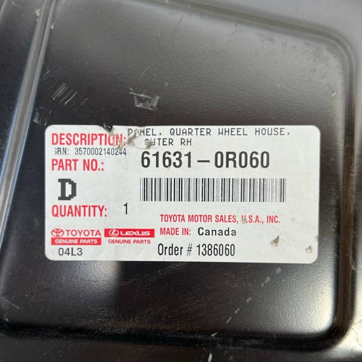 2019 2020 2021 2022 TOYOTA RAV4 OUTER WHEEL ARCH PANEL REAR RIGHT PASSENGER SIDE