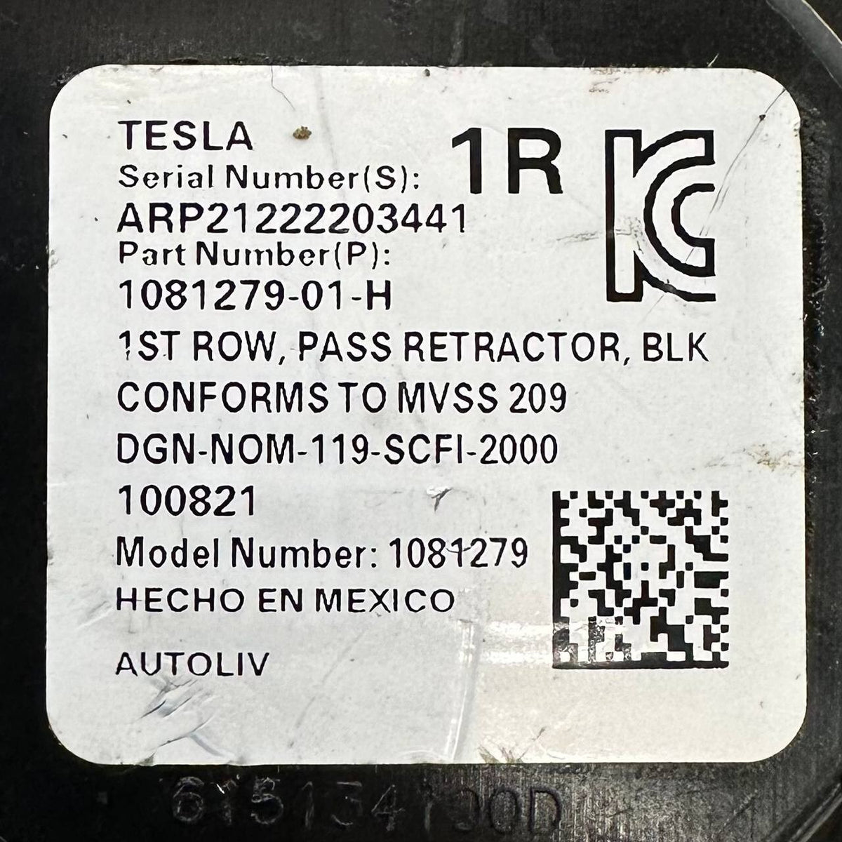 2017 2018 2019 2020-2023 TESLA MODEL 3 FRONT PASSENGER RIGHT SEAT BELT RETRACTOR