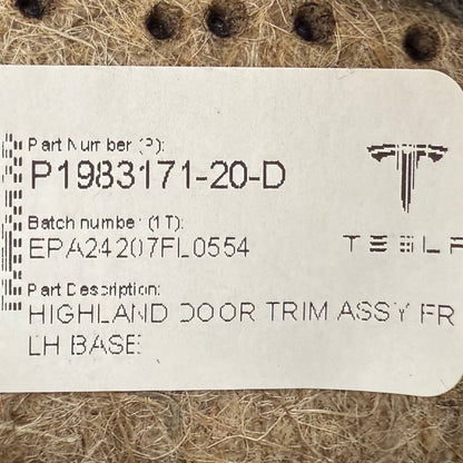 2024 2025 2026 TESLA MODEL 3 FRONT LEFT DRIVER INTERIOR DOOR PANEL TRIM COVER