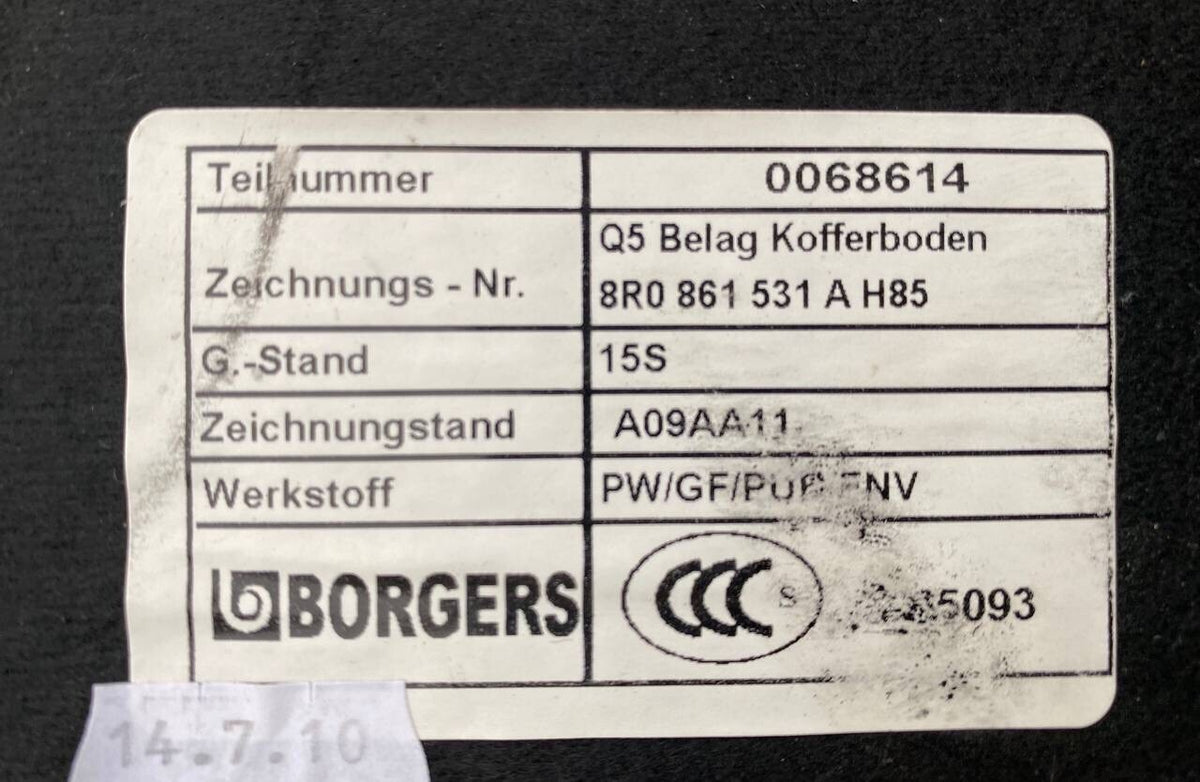 2008 2009 2010-2017 AUDI Q5 REAR TRUNK SPARE TIRE COVER CARPET LINER OEM AUDI