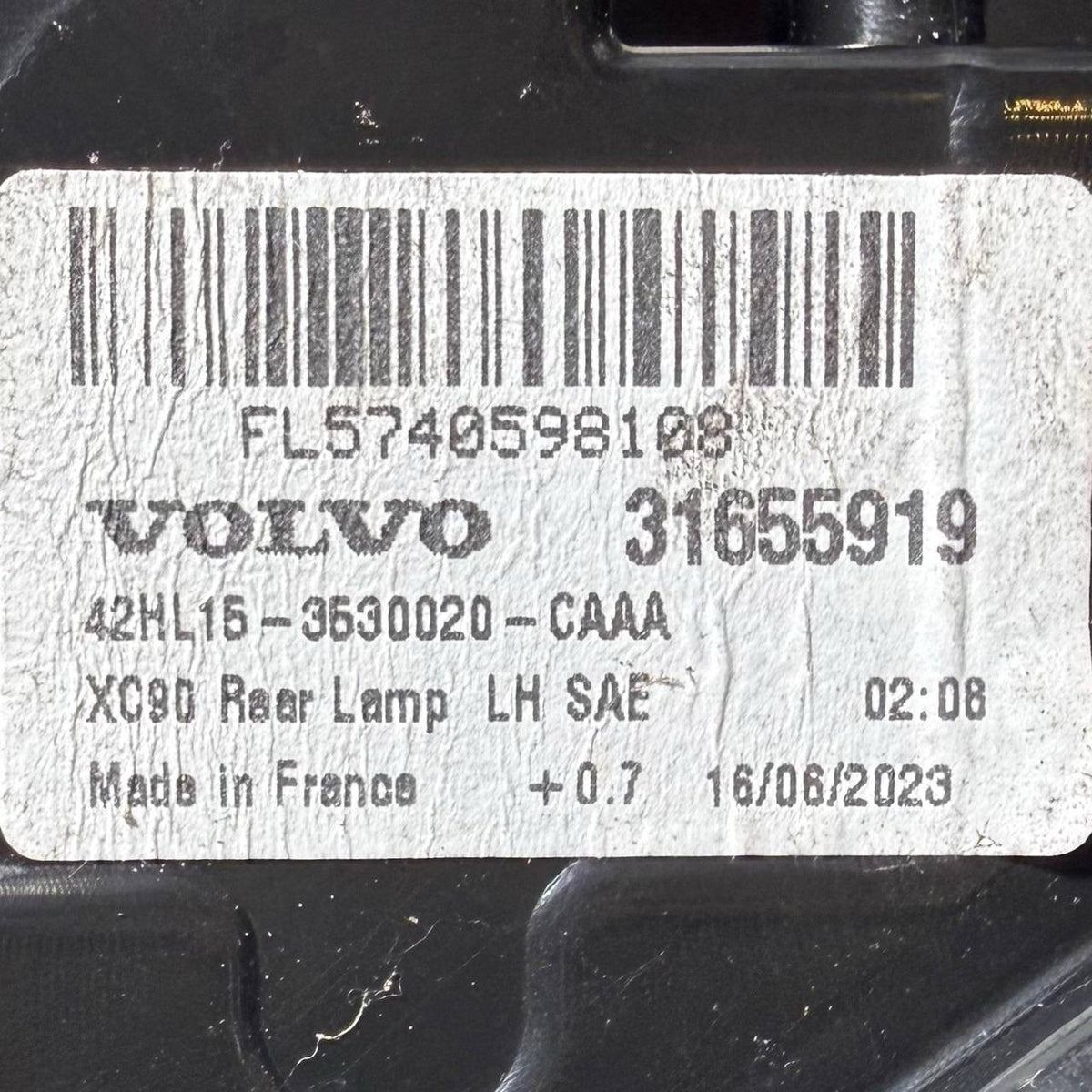 2016 2017 2018 2019 2020 2021-2024 VOLVO XC90 REAR LEFT DRIVER TAILLIGHT LAMP