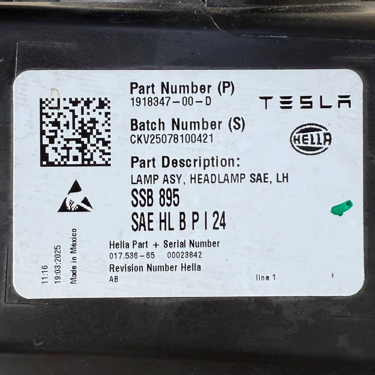 2025 2026 2027 TESLA MODEL Y LEFT DRIVER SIDE HEADLIGHT HEADLAMP OEM USED